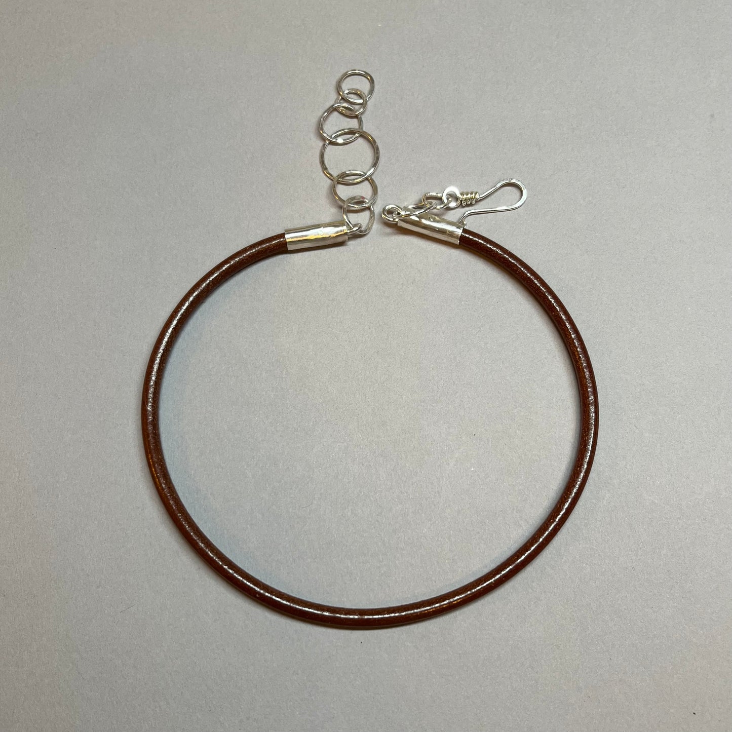 Cognac Leather Choker/Necklace With Hand-Forged Sterling Clasp