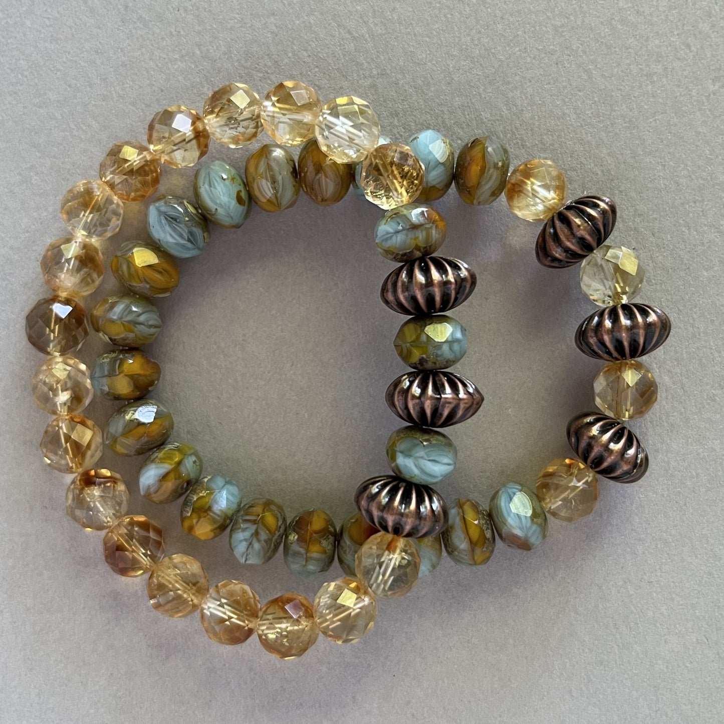 Citrine Bracelet with Vintage Copper and Czech Glass Accents