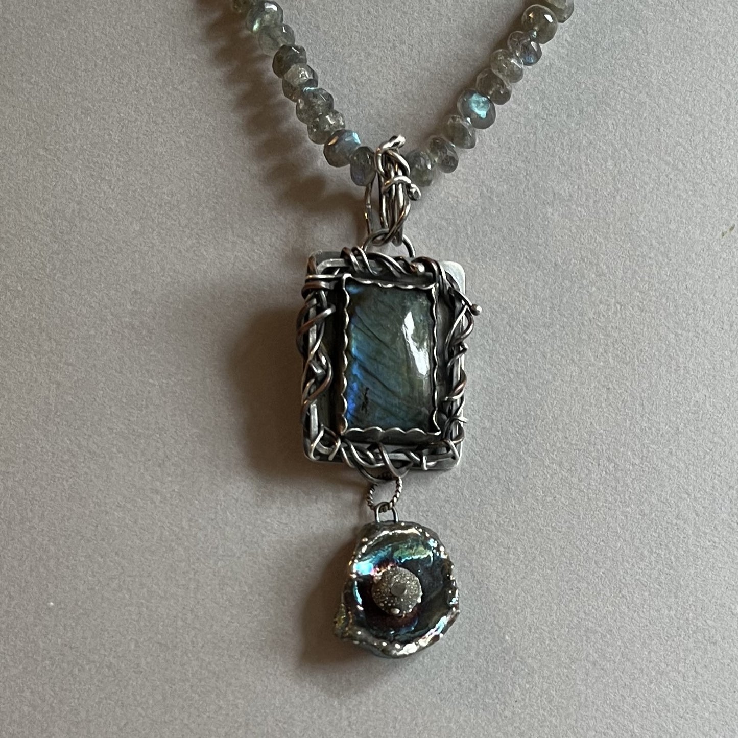 Labradorite Pendant with Raku Drop