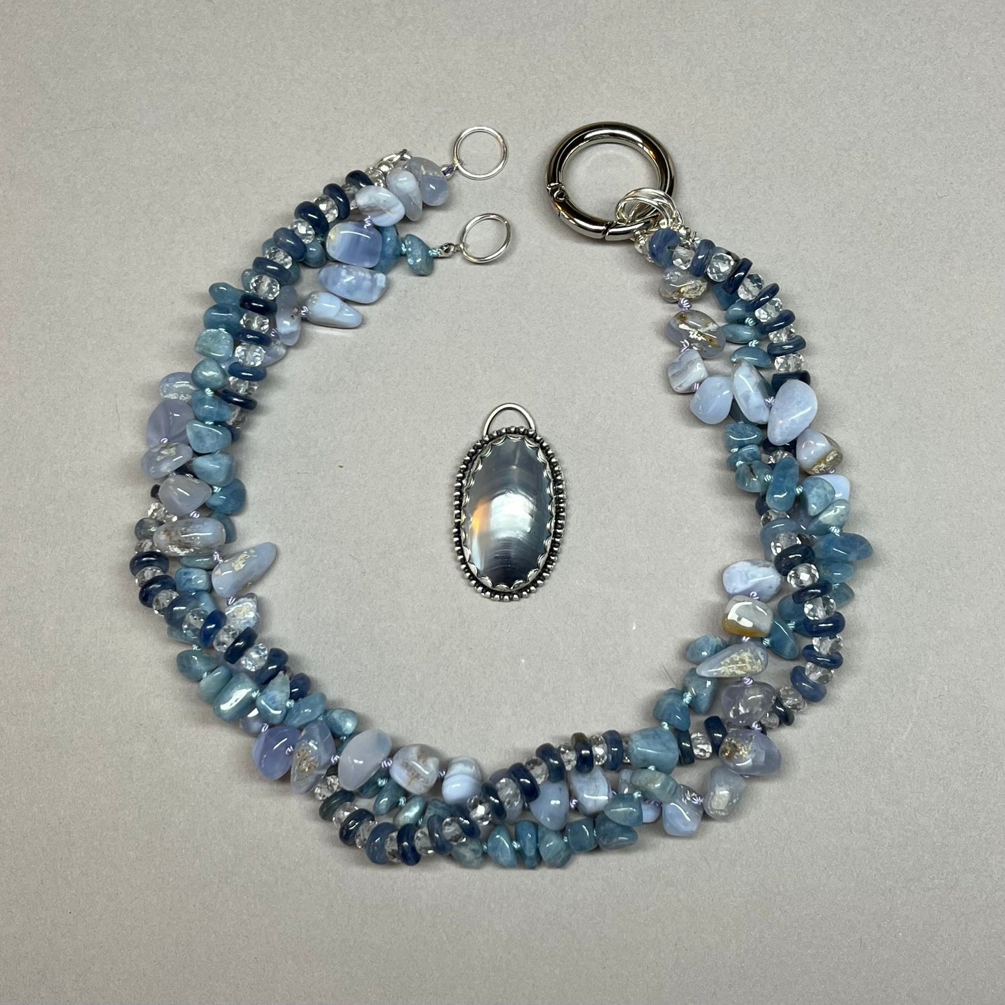 Hand-Knotted Multi-Strand Necklace: Kyanite, Aquamarine & Chalcedony