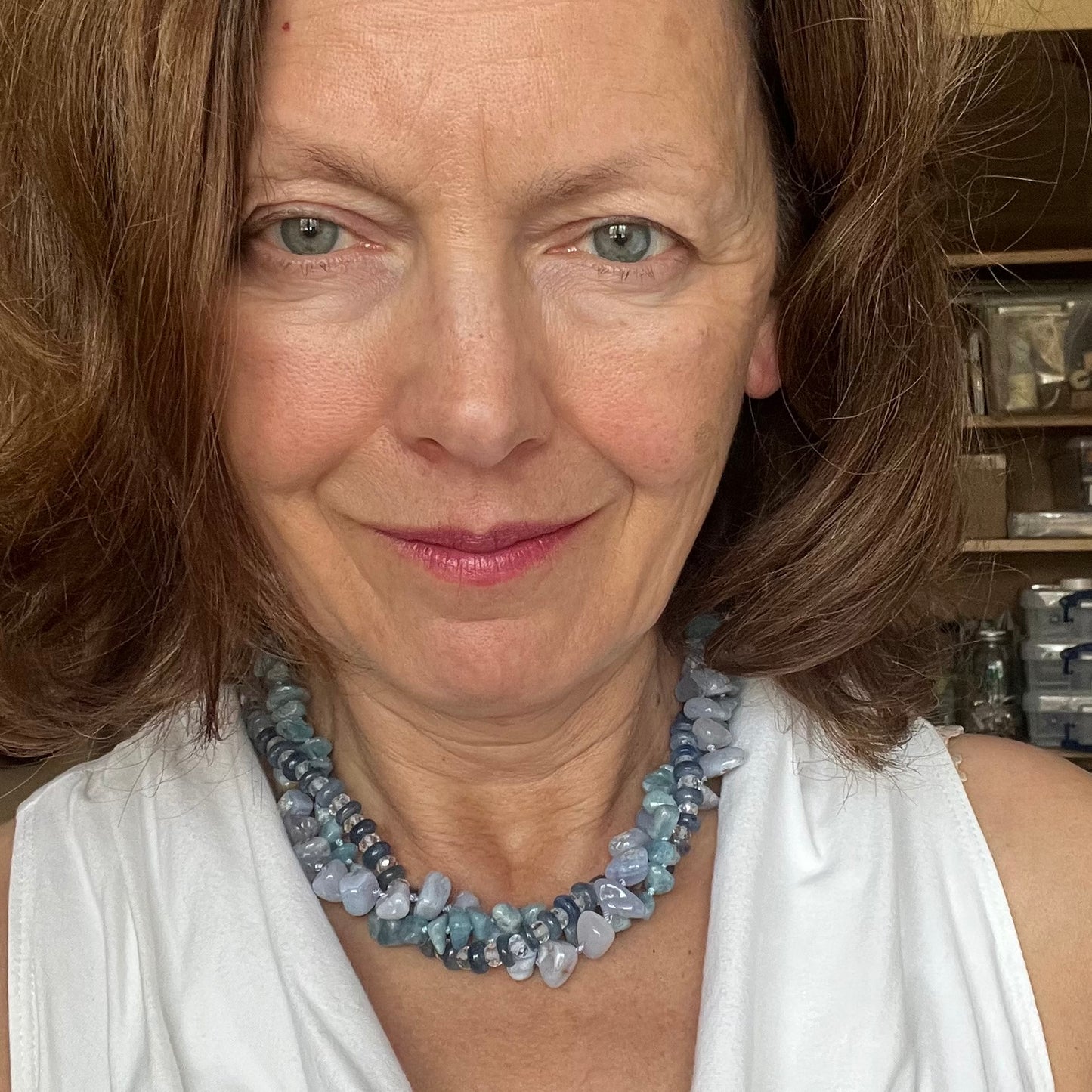 Hand-Knotted Multi-Strand Necklace: Kyanite, Aquamarine & Chalcedony