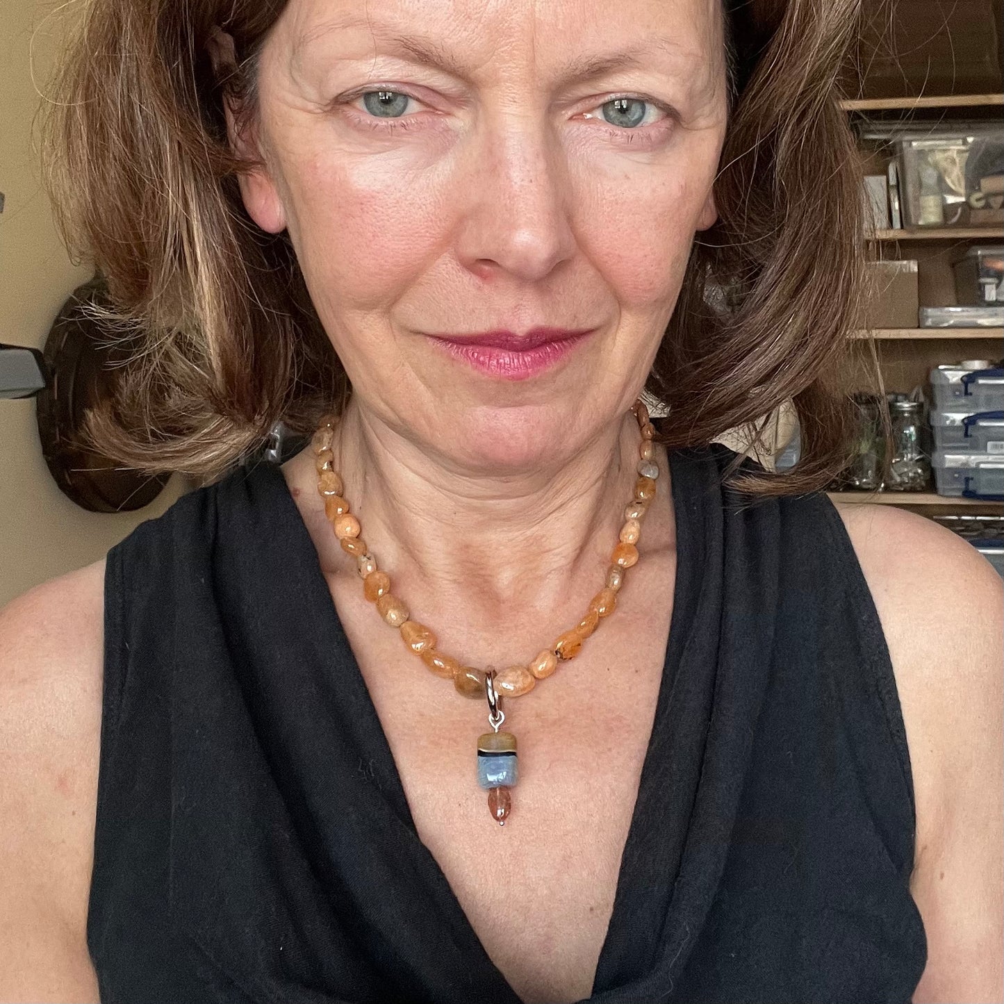 Lithiophilite Necklace with Glass Pendant