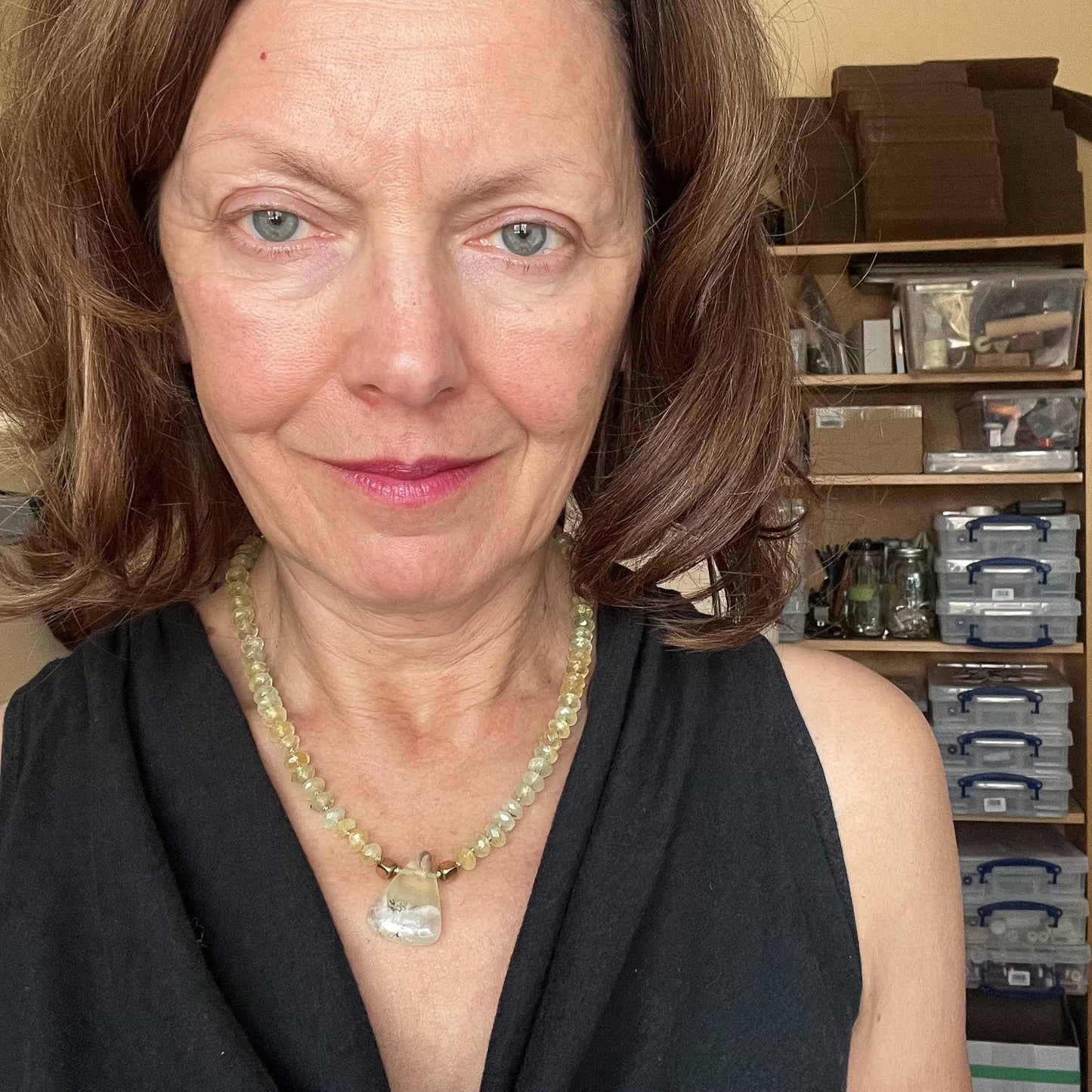 Hand-Knotted Prehnite Necklace with Prehnite Focal Bead