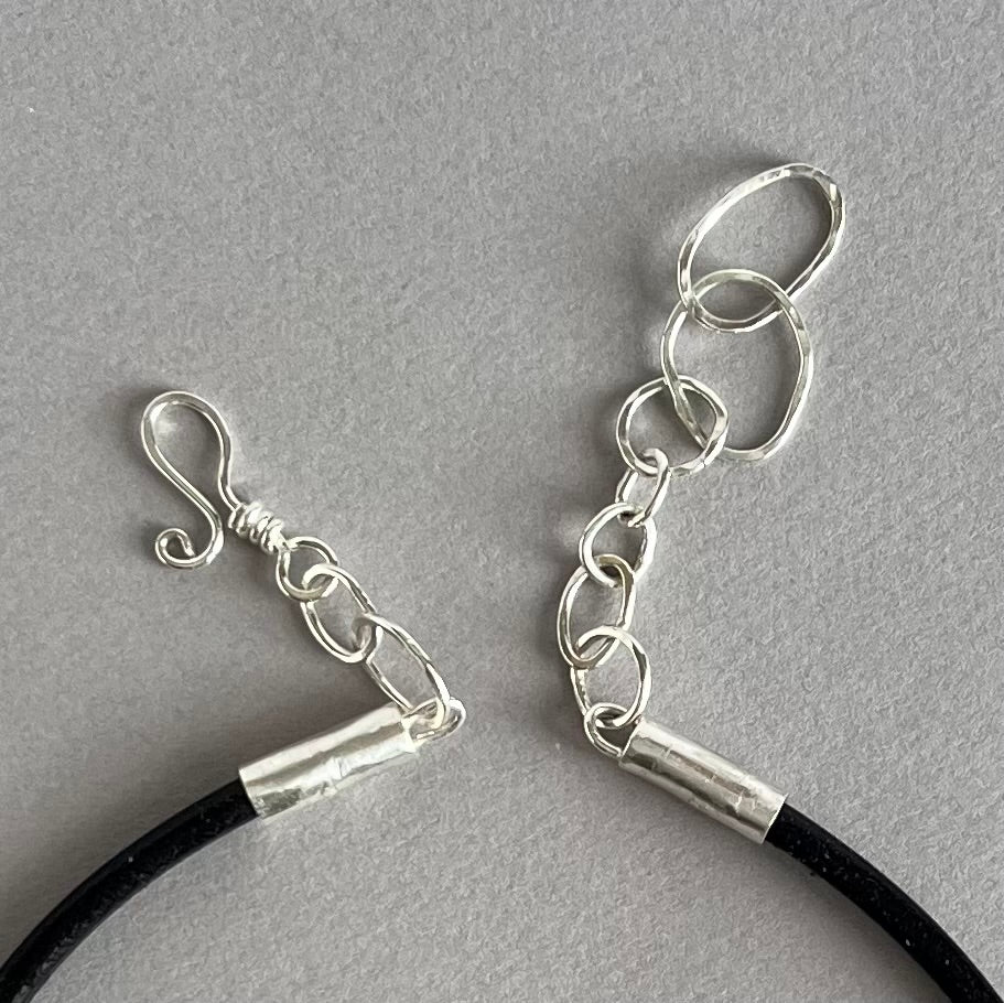 Black Leather Choker/Necklace With Hand-Forged Sterling Clasp