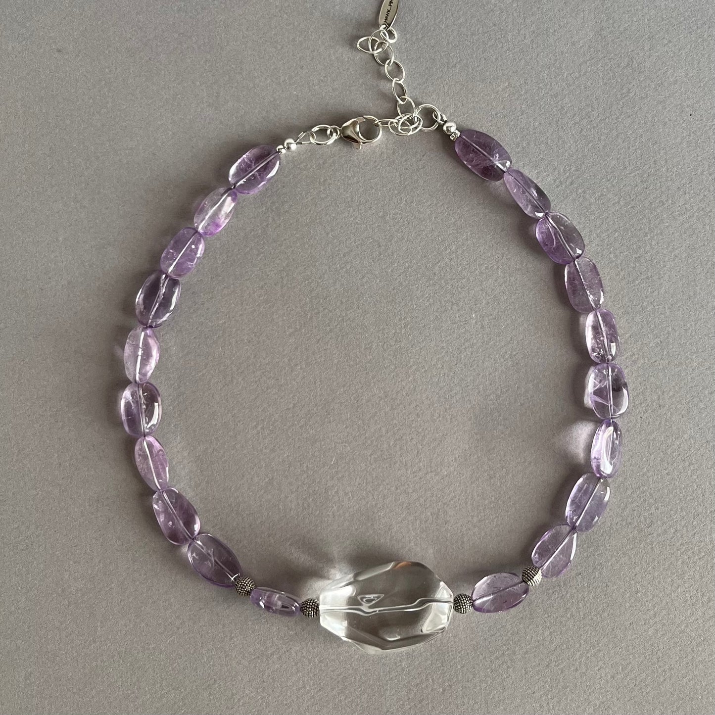 Amethyst Necklace with Quartz Focal Bead