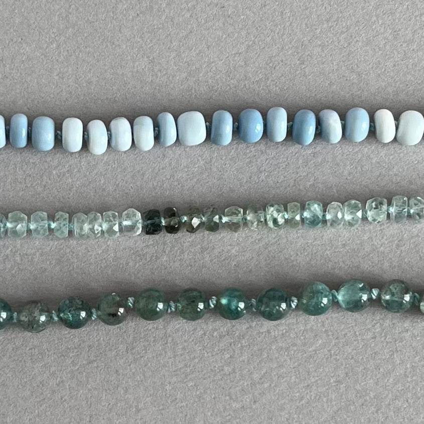 Hand-Knotted Multi-Strand Necklace: Opal, Moss Aquamarine & Apatite