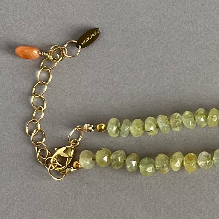 Hand-Knotted Prehnite Necklace with Prehnite Focal Bead
