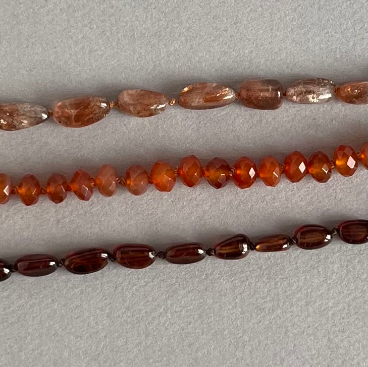 Hand-Knotted Multi-Strand Necklace: Sunstone, Hessonite & Carnelian
