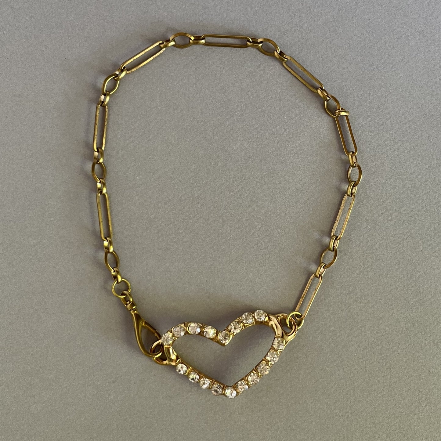 Vintage Brass with Blingy Heart Necklace
