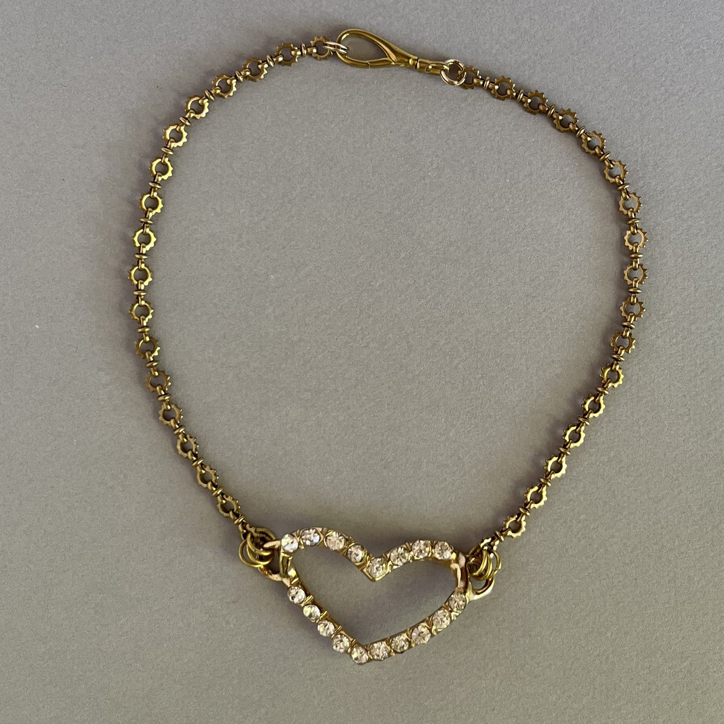 Vintage Brass with Blingy Heart Necklace