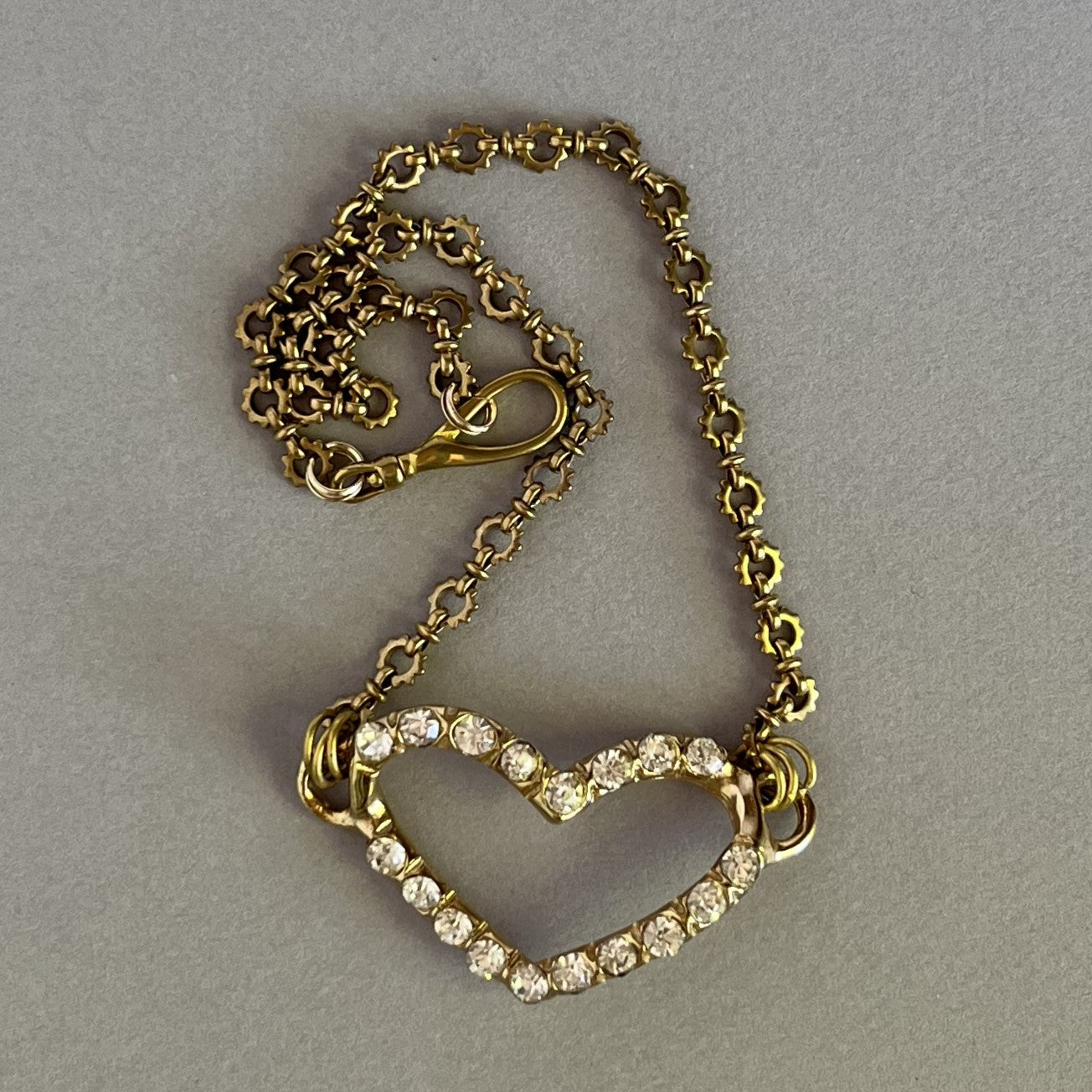 Vintage Brass with Blingy Heart Necklace