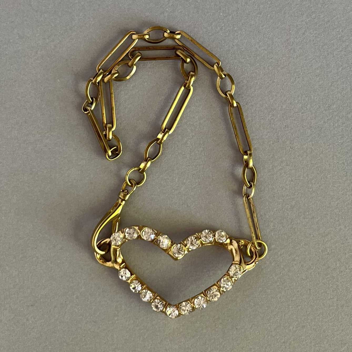 Vintage Brass with Blingy Heart Necklace