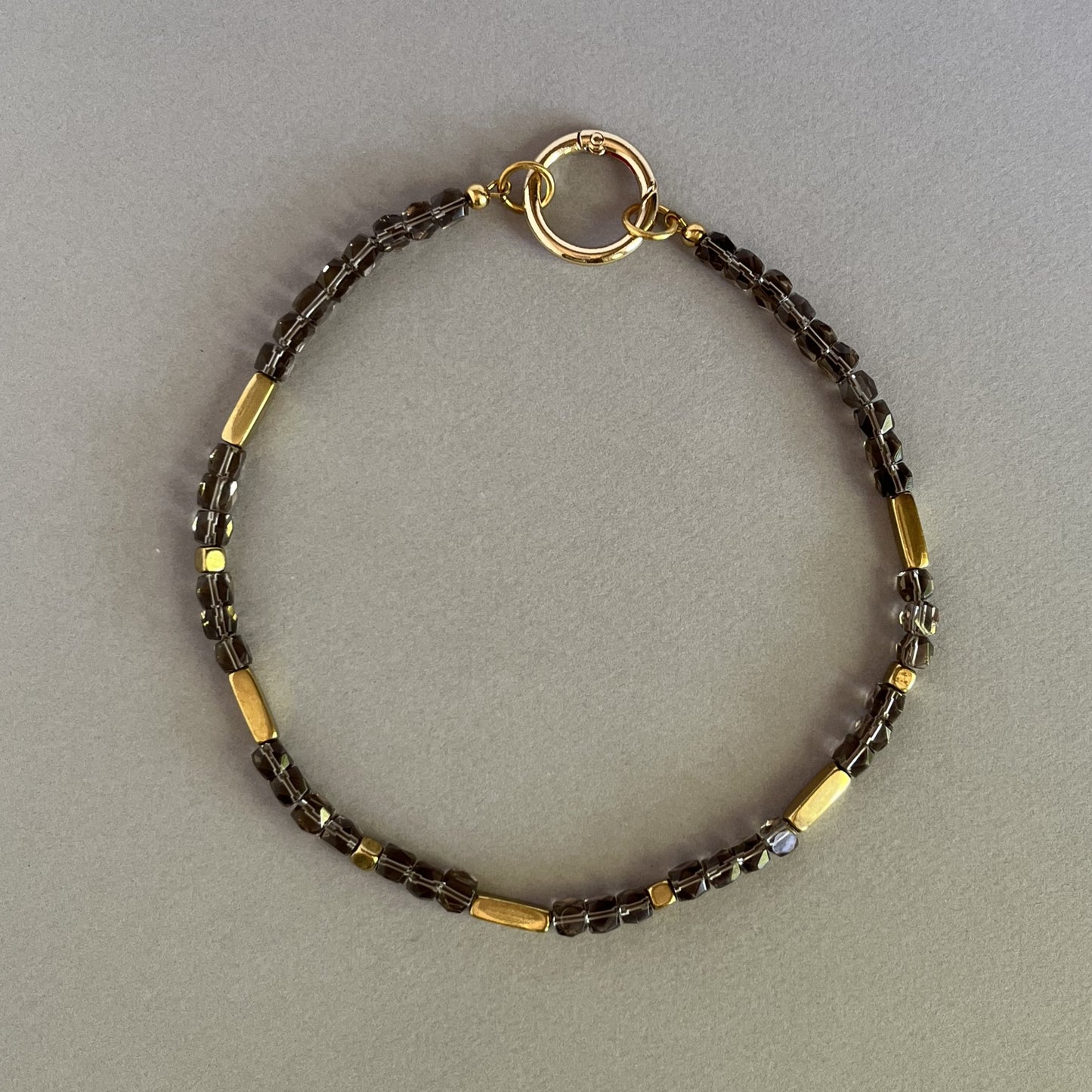 Smokey Quartz Necklace with Brass Accents