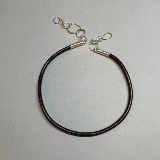 Dark Brown Leather Choker/Necklace With Hand-Forged Sterling Clasp