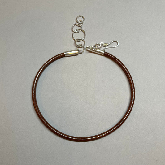 Cognac Leather Choker/Necklace With Hand-Forged Sterling Clasp