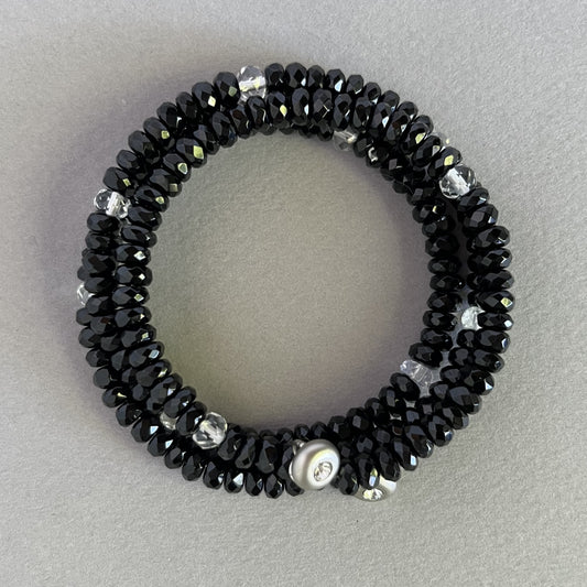 Black Spinel Bracelet with Clear Quartz Accents