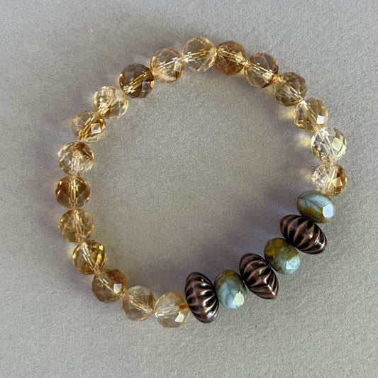 Citrine Bracelet with Vintage Copper and Czech Glass Accents