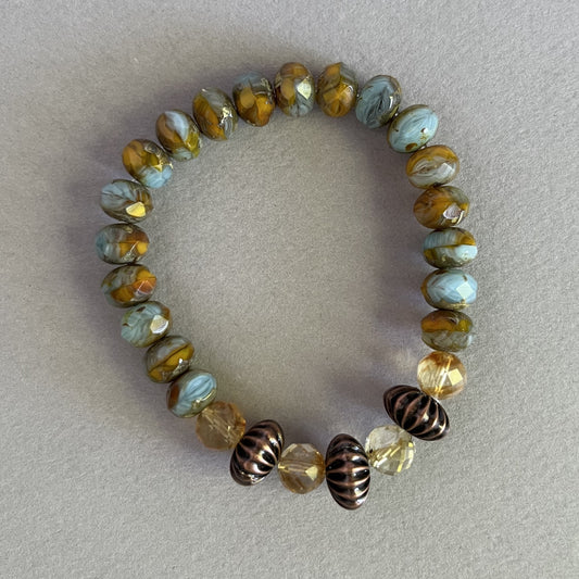 Czech Glass Bracelet with Vintage Copper and Citrine Accents