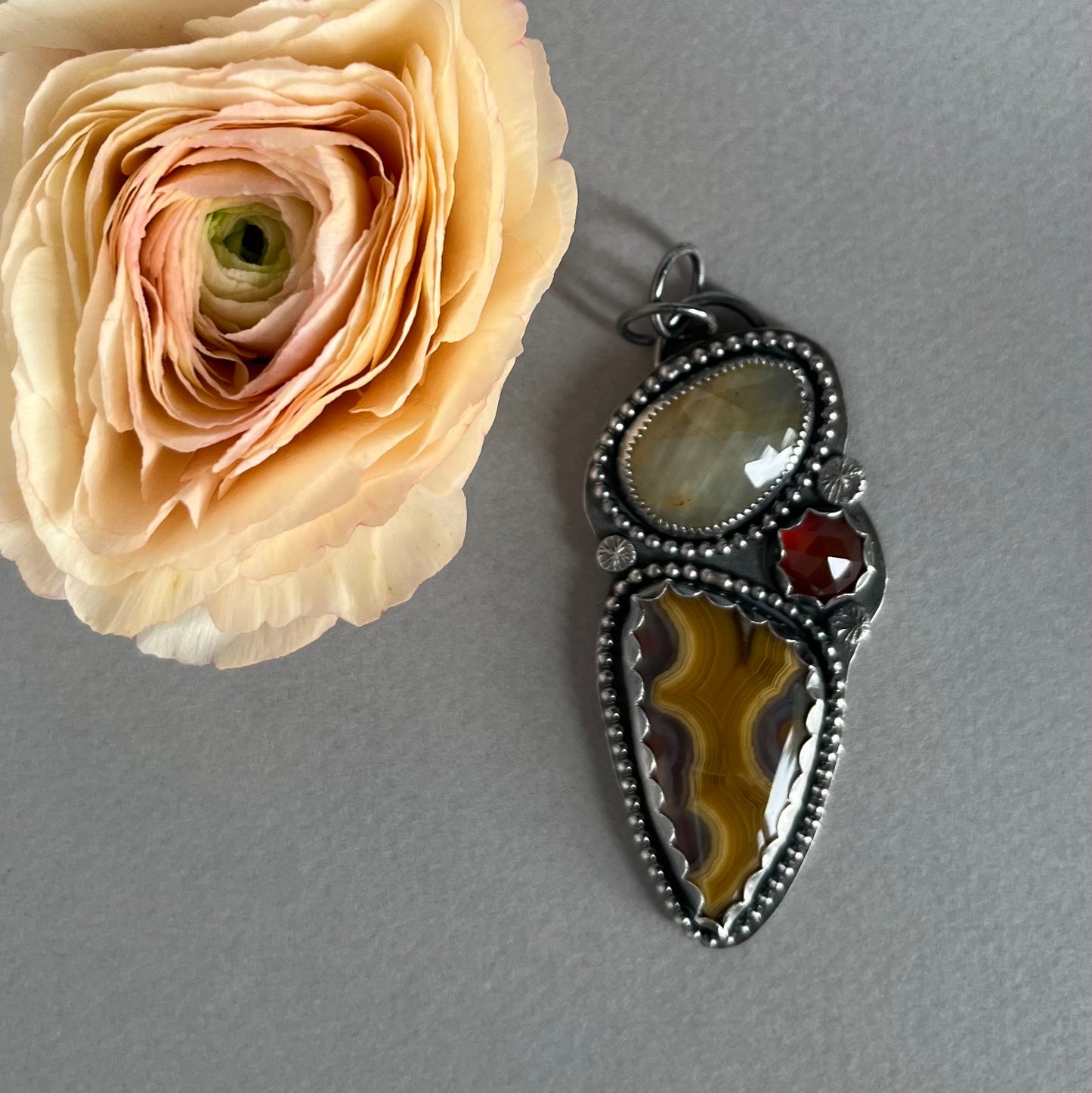Sapphire, Laguna Agate & Carnelian Pendant