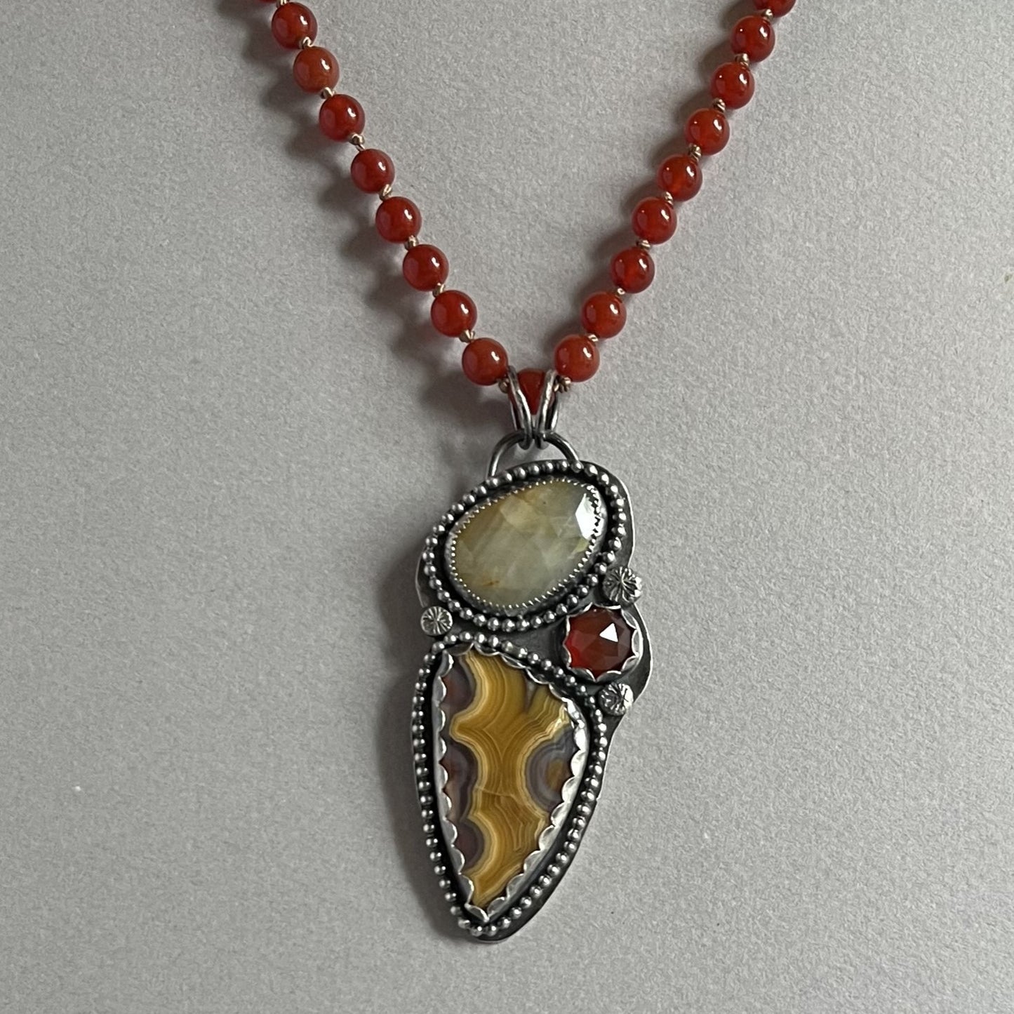 Sapphire, Laguna Agate & Carnelian Pendant