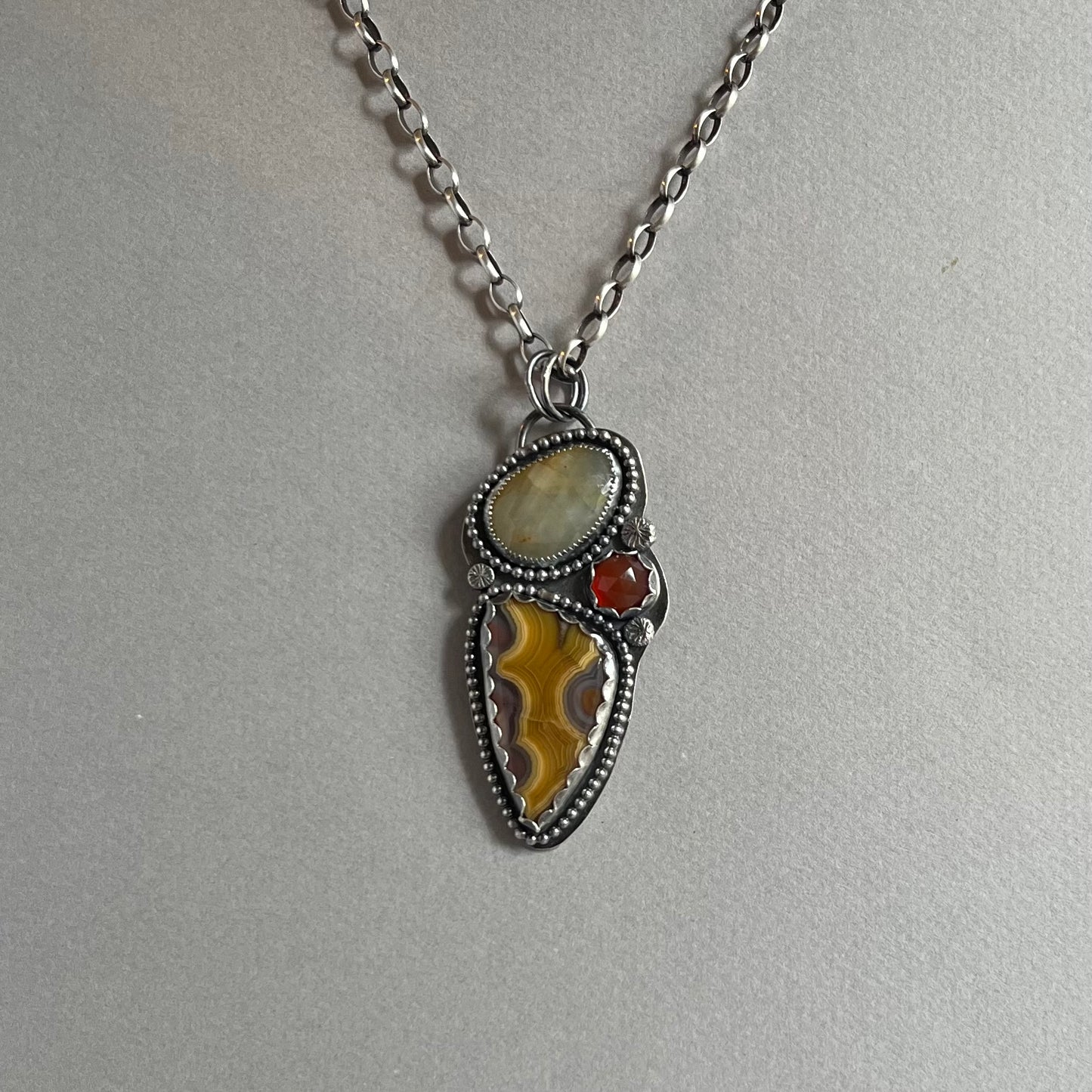 Sapphire, Laguna Agate & Carnelian Pendant