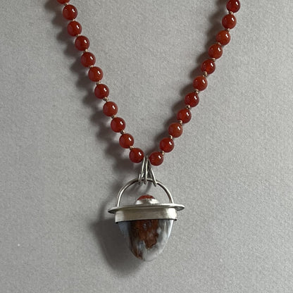 Petrified Wood & Carnelian Pendant