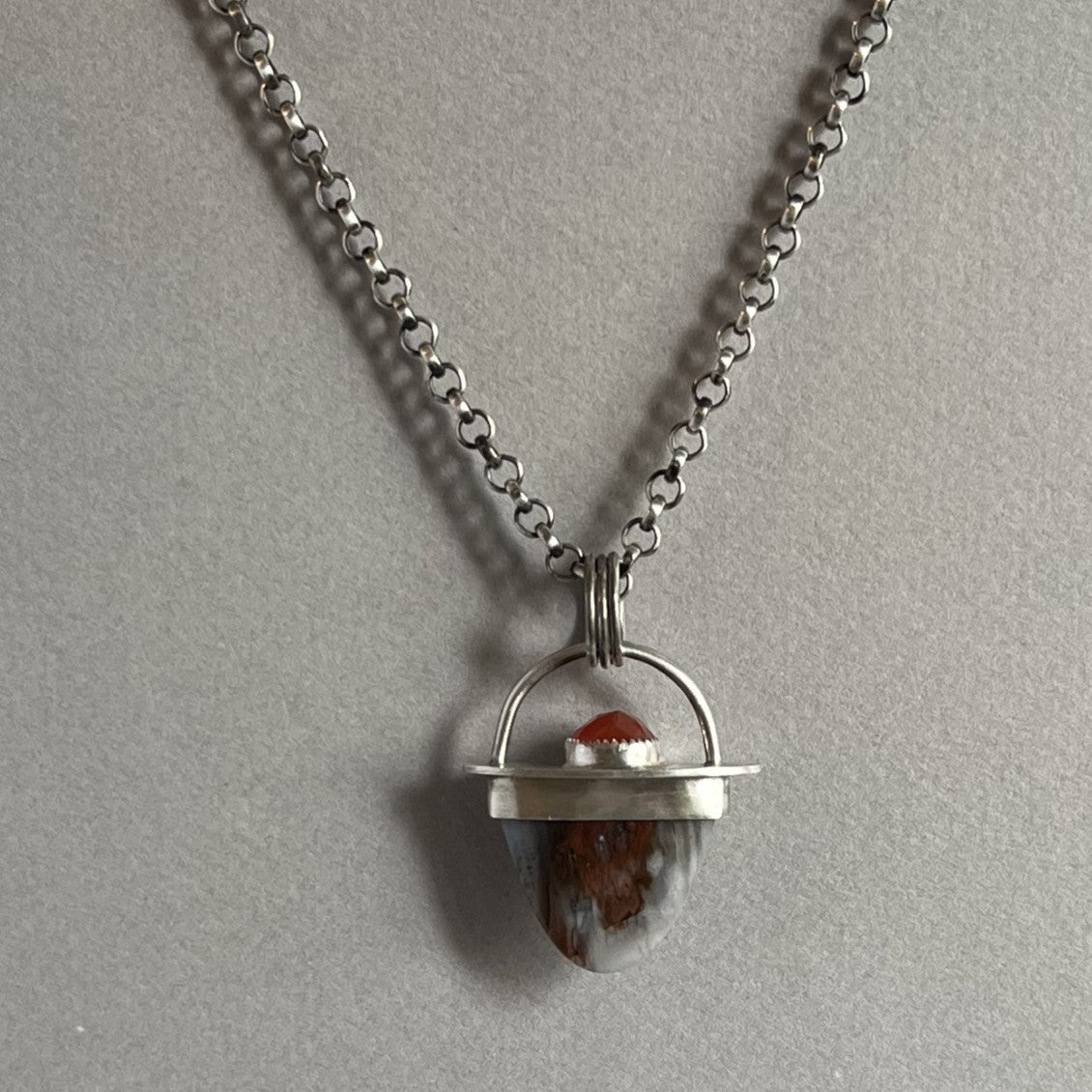 Petrified Wood & Carnelian Pendant