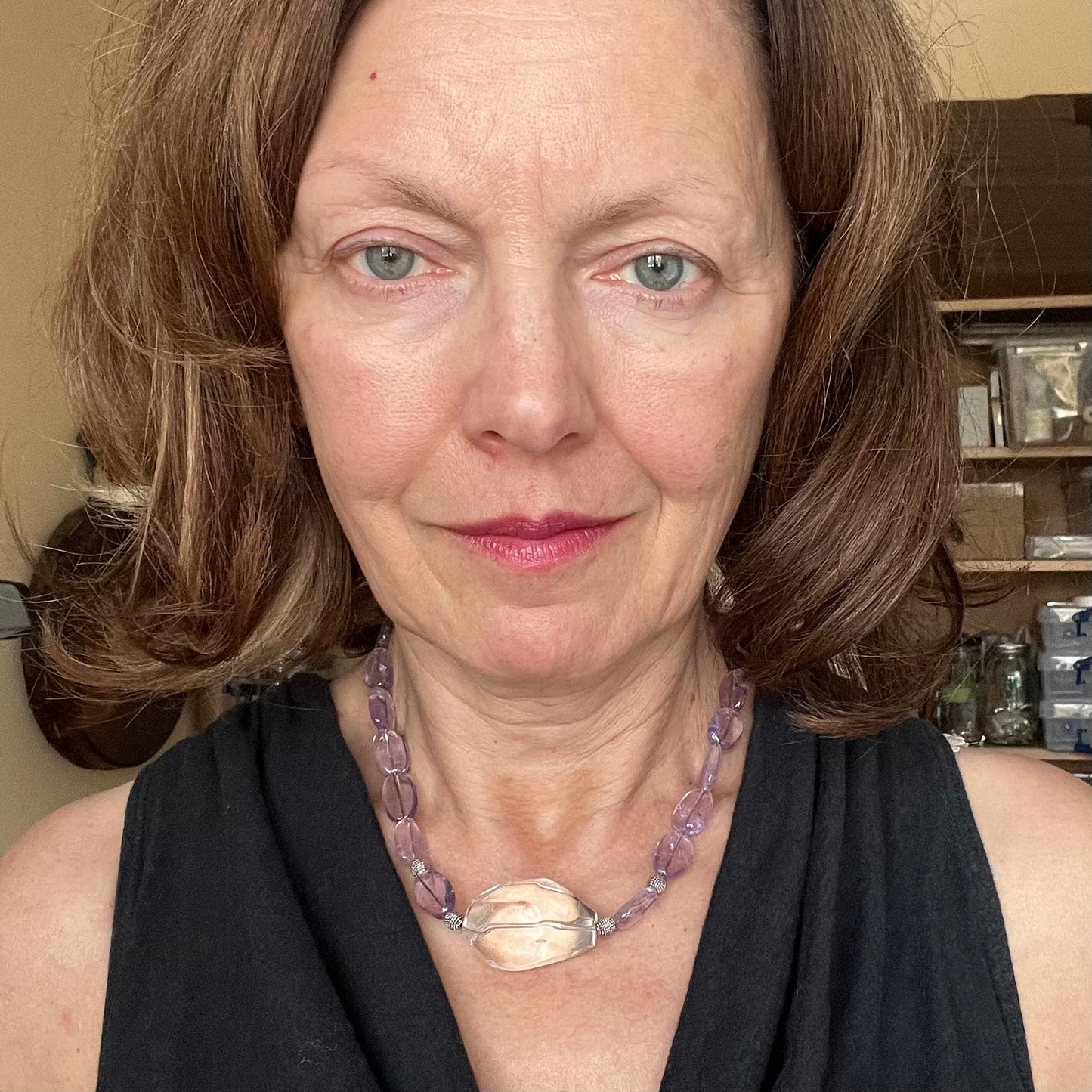 Amethyst Necklace with Quartz Focal Bead