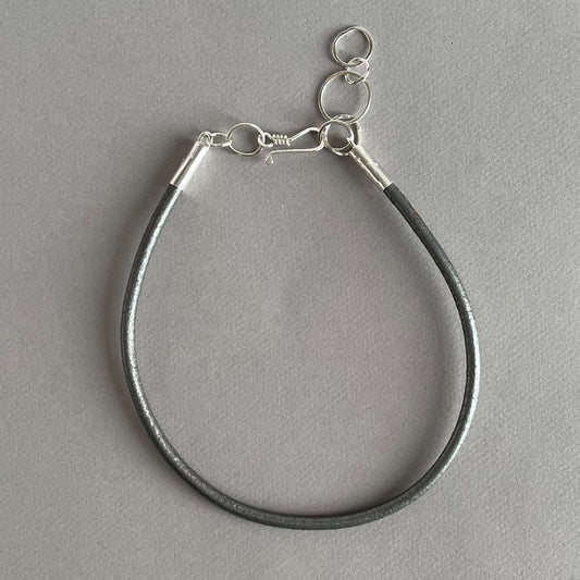 Pewter Leather Choker/Necklace With Hand-Forged Sterling Clasp