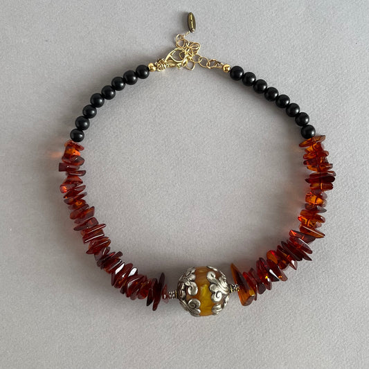 Amber Necklace with Nepalese Focal Bead
