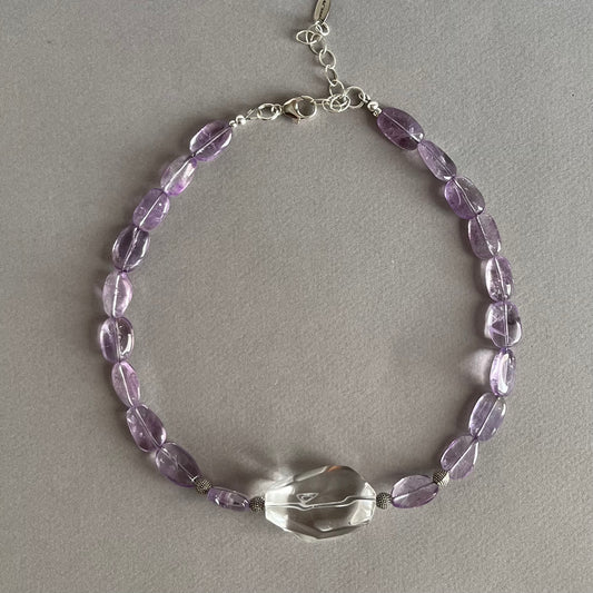 Amethyst Necklace with Quartz Focal Bead