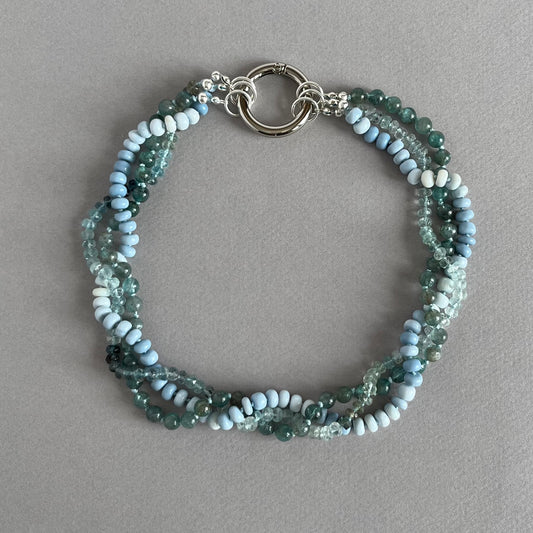 Hand-Knotted Multi-Strand Necklace:  Opal, Moss Aquamarine & Apatite