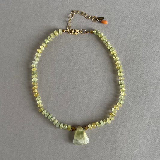 Hand-Knotted Prehnite Necklace with Prehnite Focal Bead