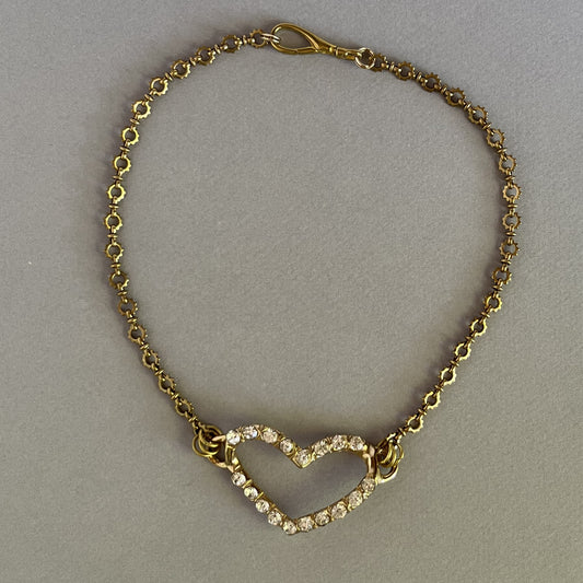 Vintage Brass with Blingy Heart Necklace