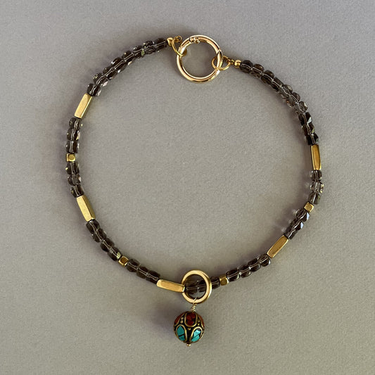 Smokey Quartz Necklace with Brass Accents